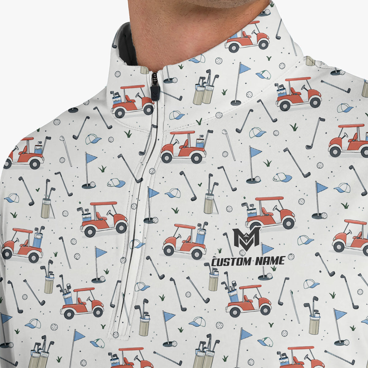 Personalized Funny Golf Cart Pattern Polo Shirt for Men All Over Print Golf Equipment Design Performance Golf Polo Lightweight Breathable Golf Apparel