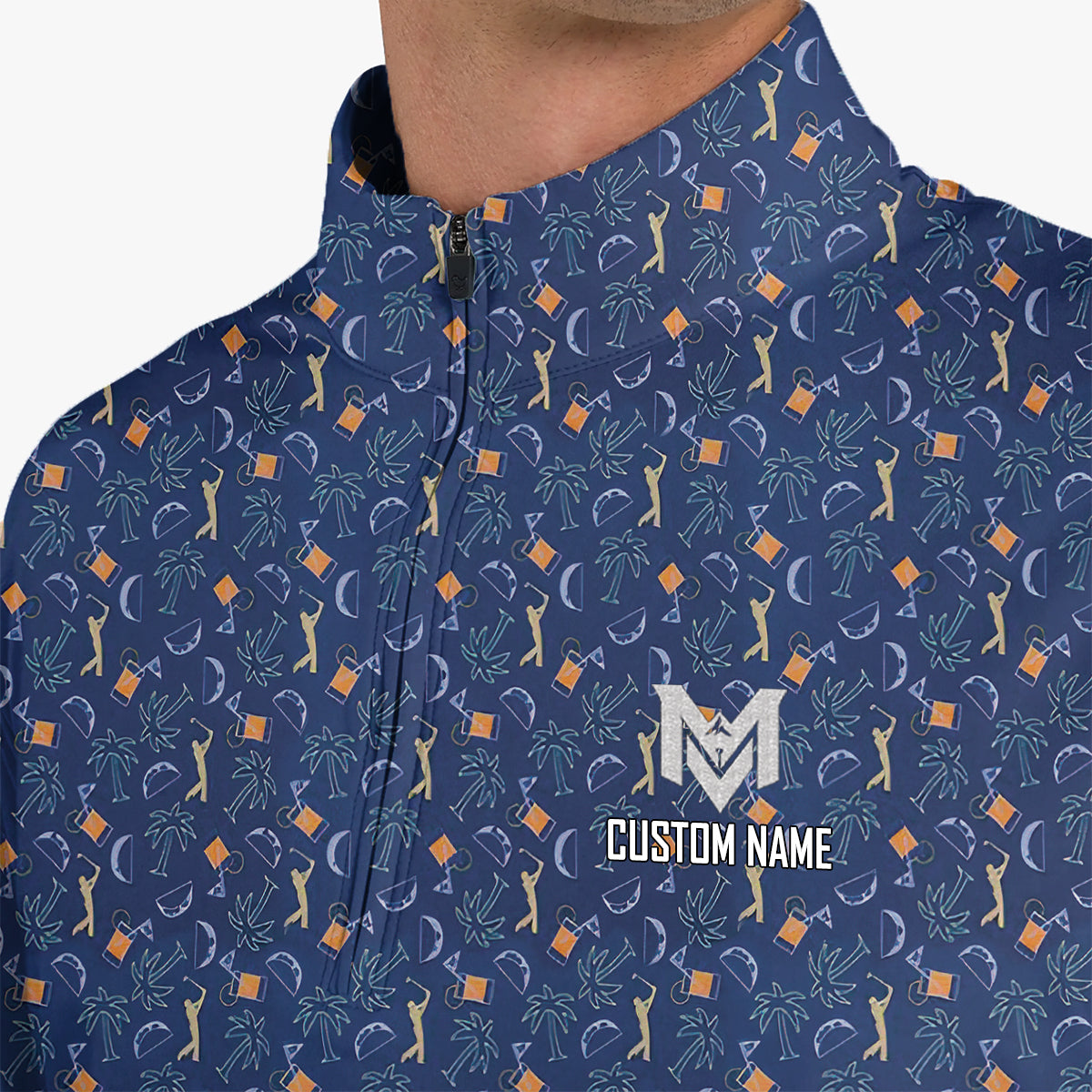 Personalized Funny Golf & Whiskey Pattern Polo Shirt for Men Tropical All Over Print Performance Golf Polo Lightweight Breathable Golfer Shirt