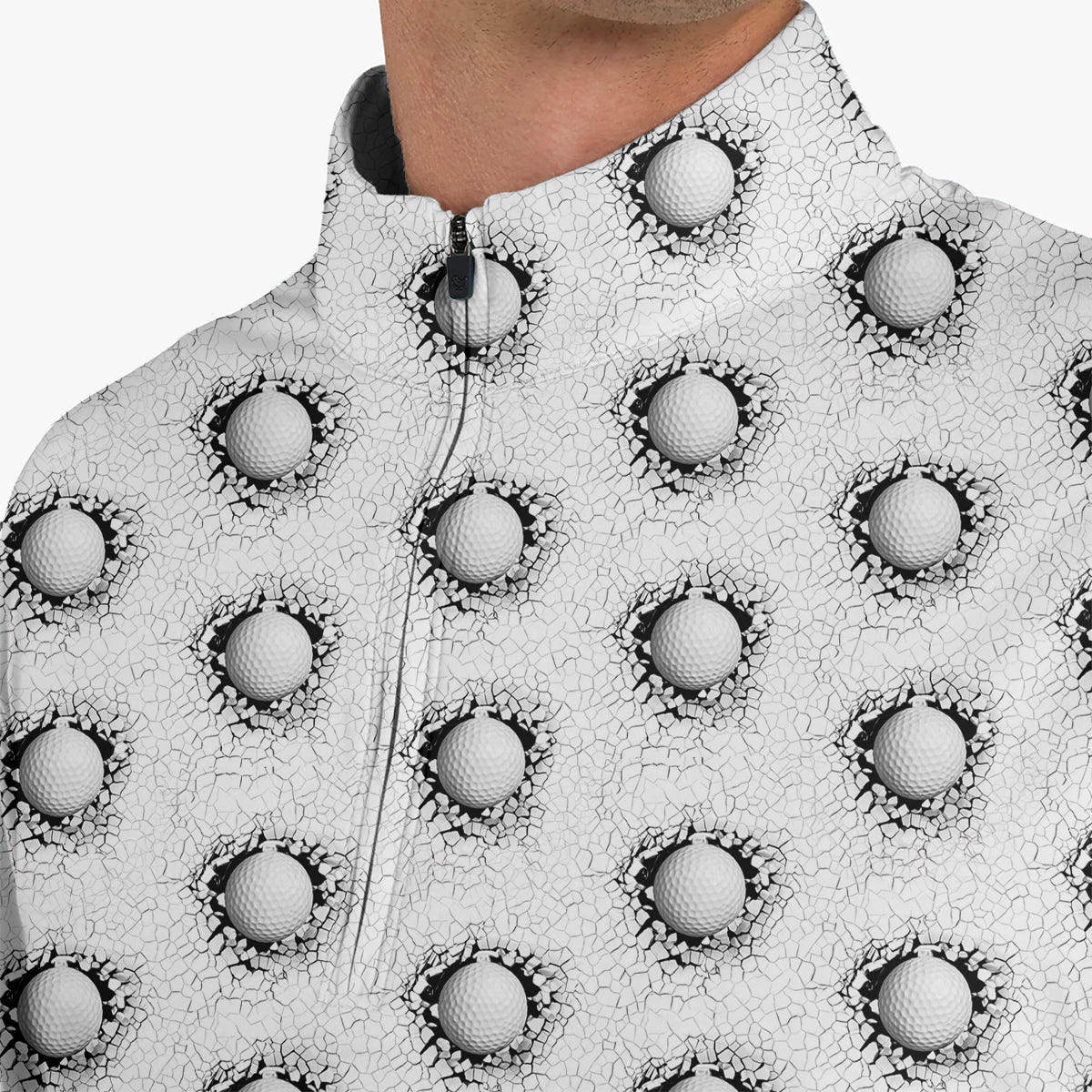 Cracked Golf Ball Pattern Golf Polo Shirt for Men – Unique 3D Golf Ball Print Performance Golf Shirt Lightweight Breathable Golf Polo