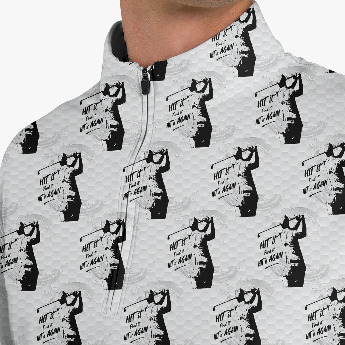 Funny Hit It Find It Hit It Again Golf Polo Shirt for Men – Vintage Golfer Pattern Performance Golf Shirt, Lightweight Breathable Golf Polo
