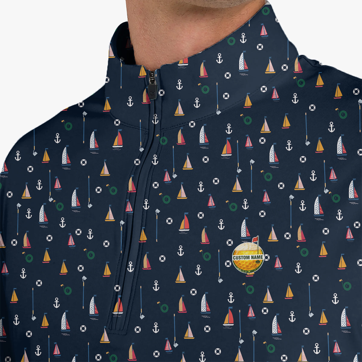 Personalized Custom Name Nautical Sailing Pattern Golf Polo Shirt for Men Unique Golf Apparel