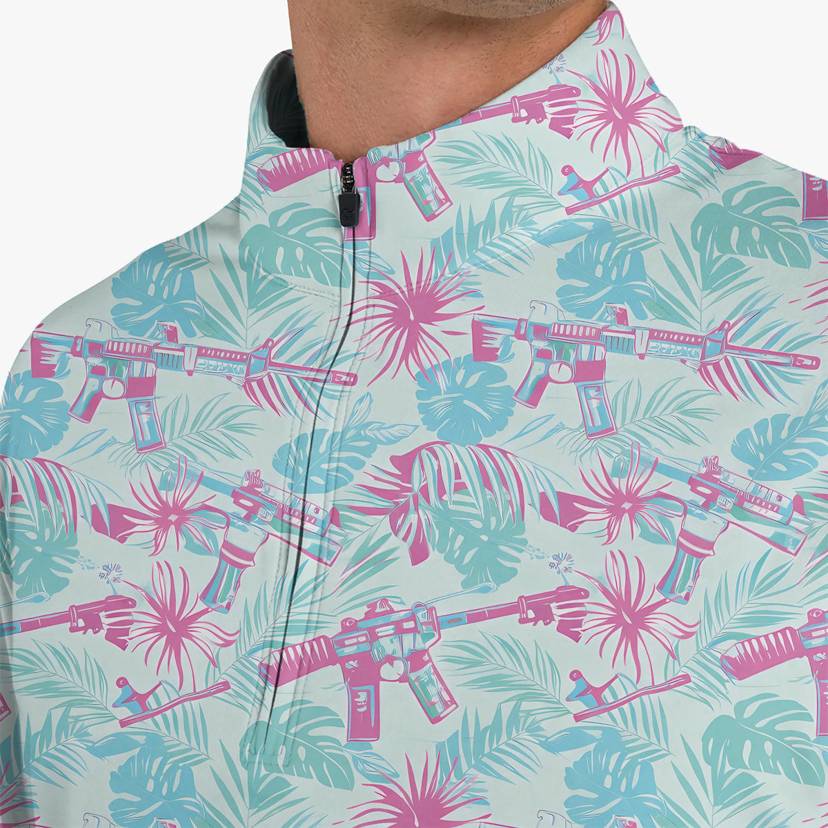 Funny Tactical Hawaiian Golf Polo Shirt for Men – Tropical Pattern Performance Golf Shirt, Lightweight Breathable Novelty Golf Polo