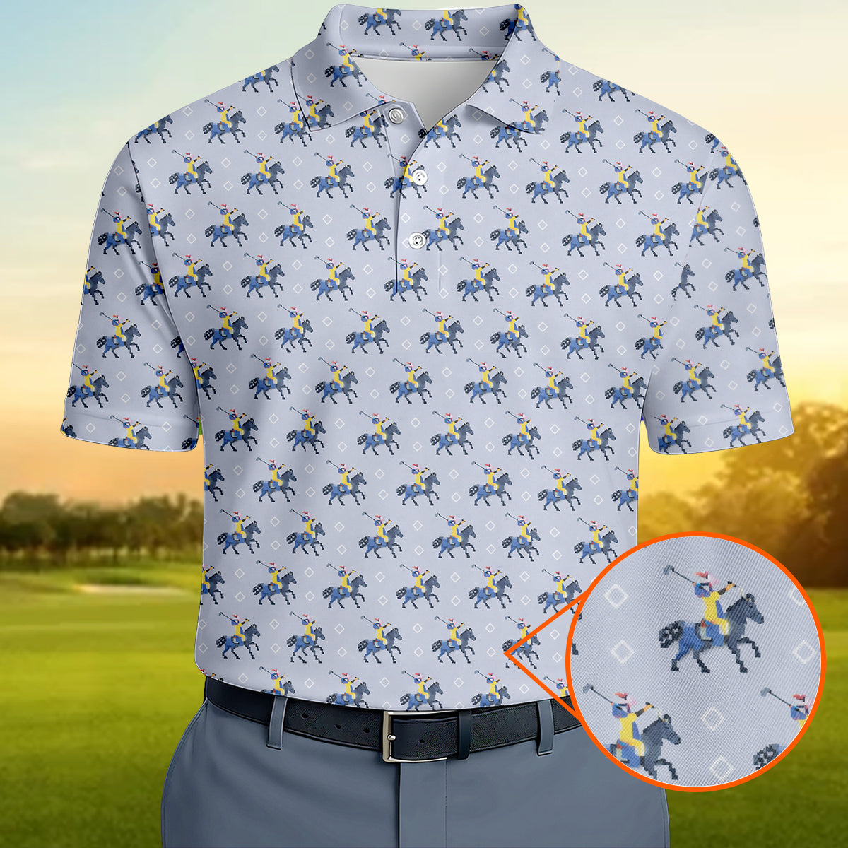 Funny Polo Golf Shirt Horse Rider Pattern Men Casual Golf Shirt