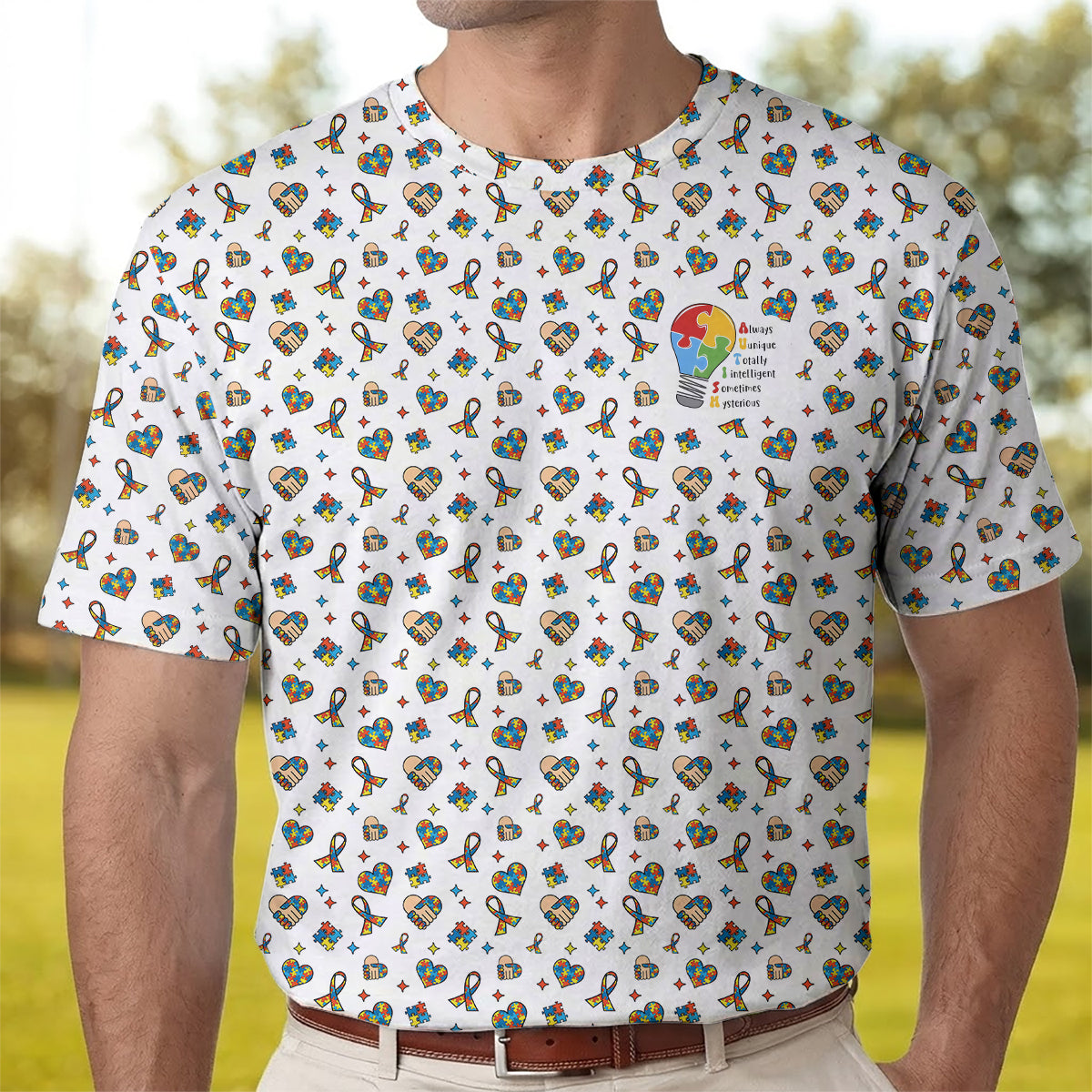 Autism Awareness Golf Polo Shirt Puzzle Pattern Men Golf Shirt