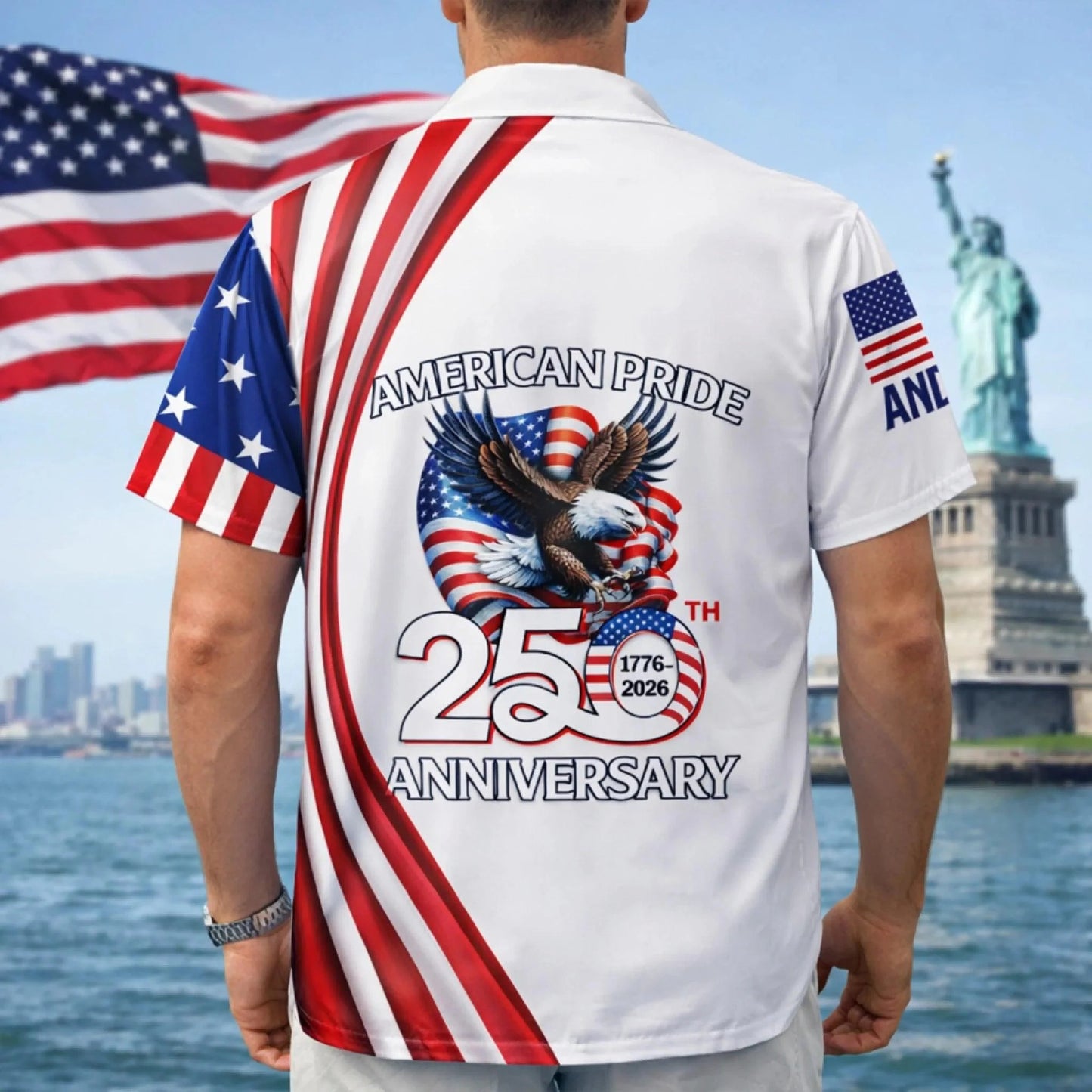 Personalized Hawaiian Shirt America 250th Anniversary 1776-2026, Custom Patriotic Aloha Shirt, 4th of July USA Gift for Men