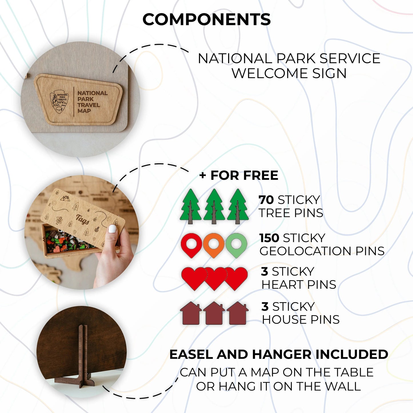 Personalized USA National Park Service Push Pin Map, National Parks Road Trip Wooden Map Tracker