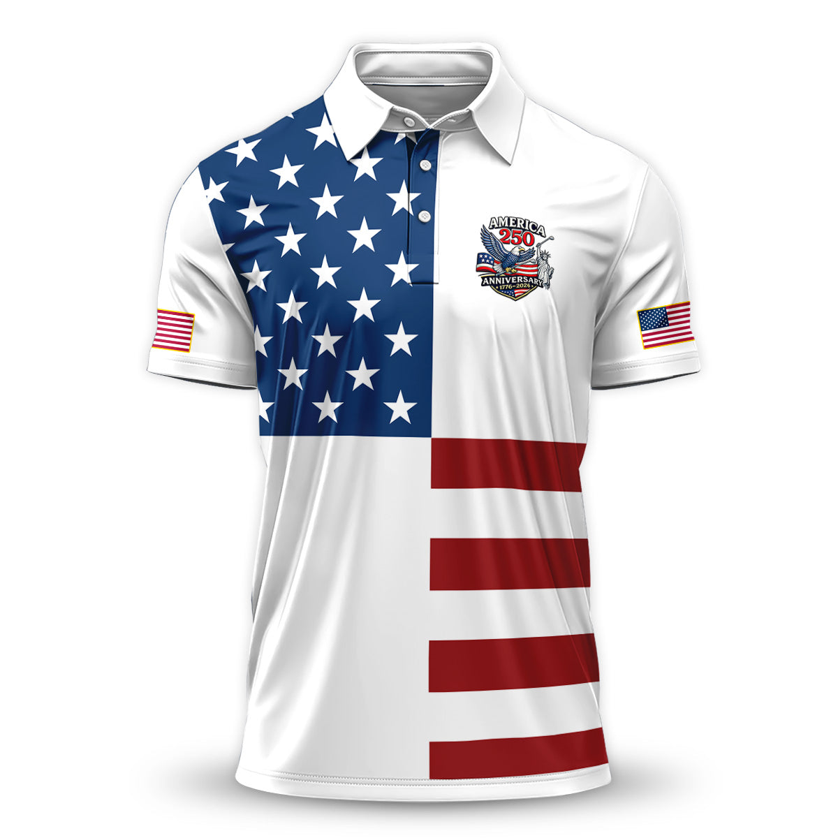 Golf Polo Shirt for Men, America 250 Anniversary Flag Design, Patriotic Golf Gift