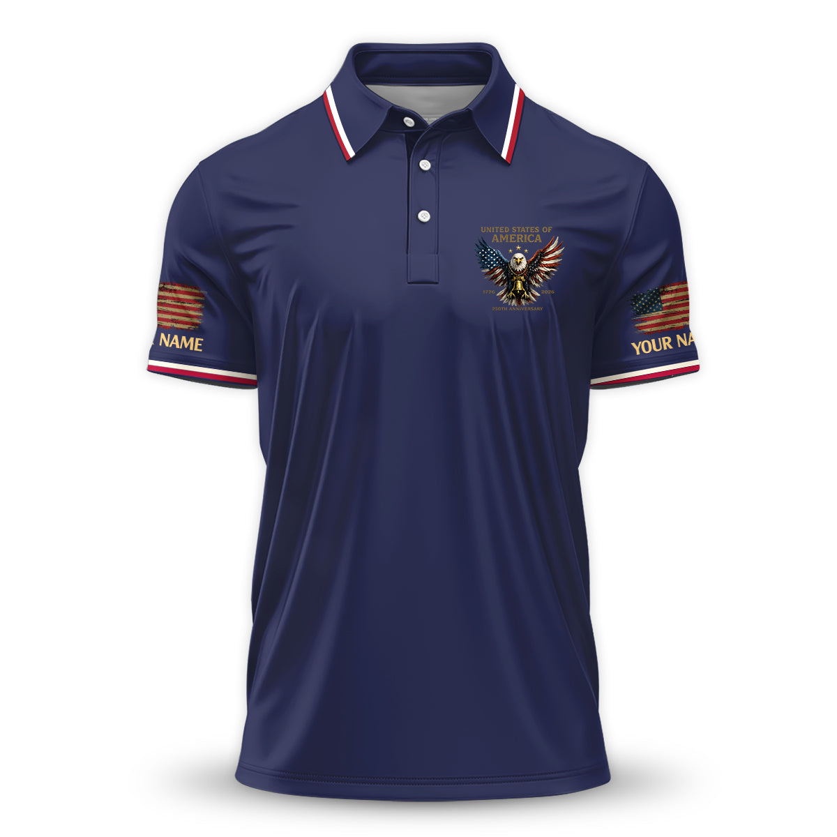Personalized Patriotic USA Eagle 250 Golf Polo Custom Name Performance Shirt