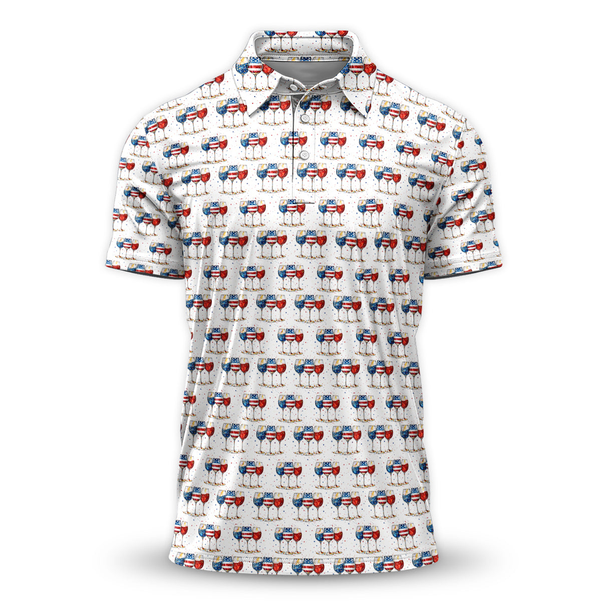 Patriotic Wine Glass Golf Polo USA Party Print Performance Shirt