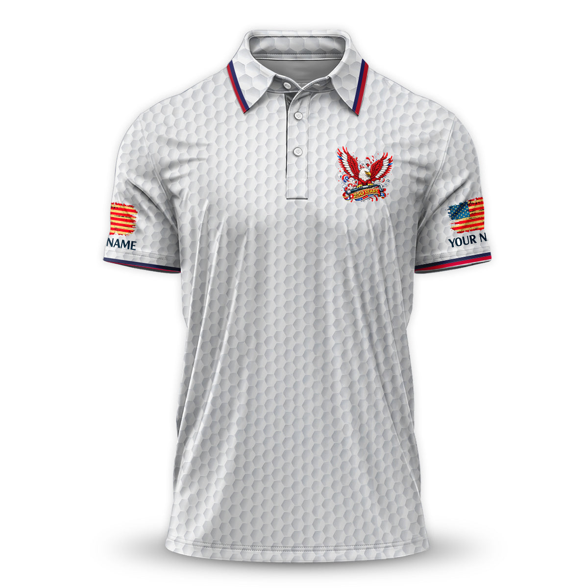 Personalized Eagle 250 Years Golf Polo, Patriotic USA Golf Shirt Men, Unique Golf Gift Dad