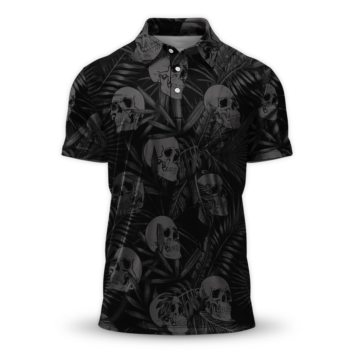 Golf Polo Shirt for Men, Skull Pattern All Over Print, Unique Golf Gift