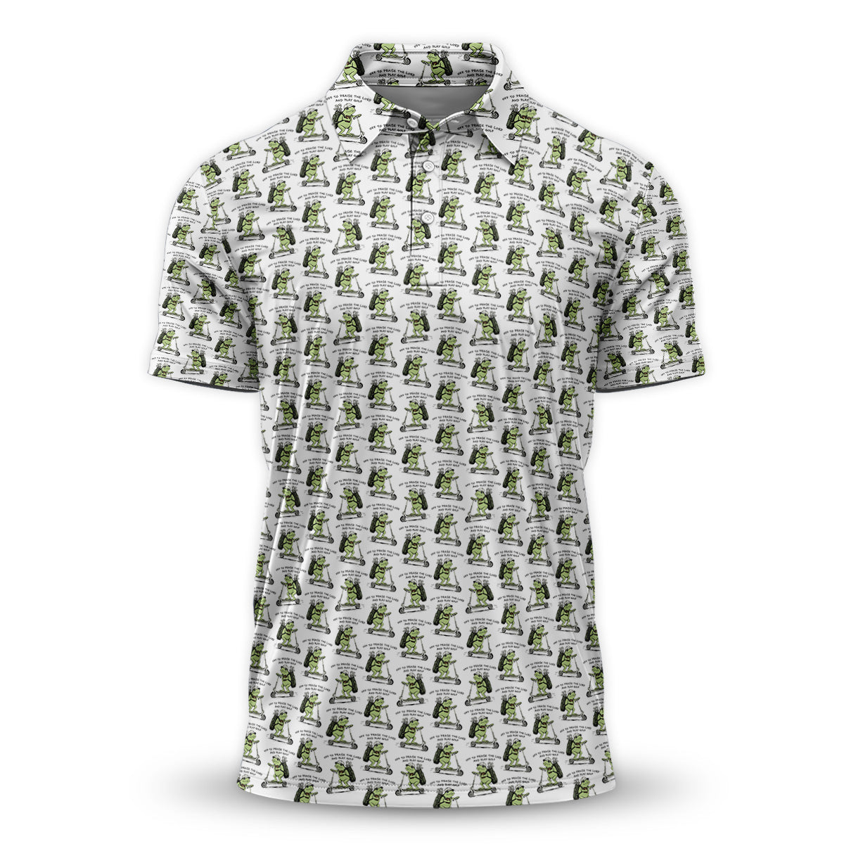 Golf Polo Shirt for Men, Funny Frog Golf Cartoon Pattern Shirt, Unique Golf Gift for Dad