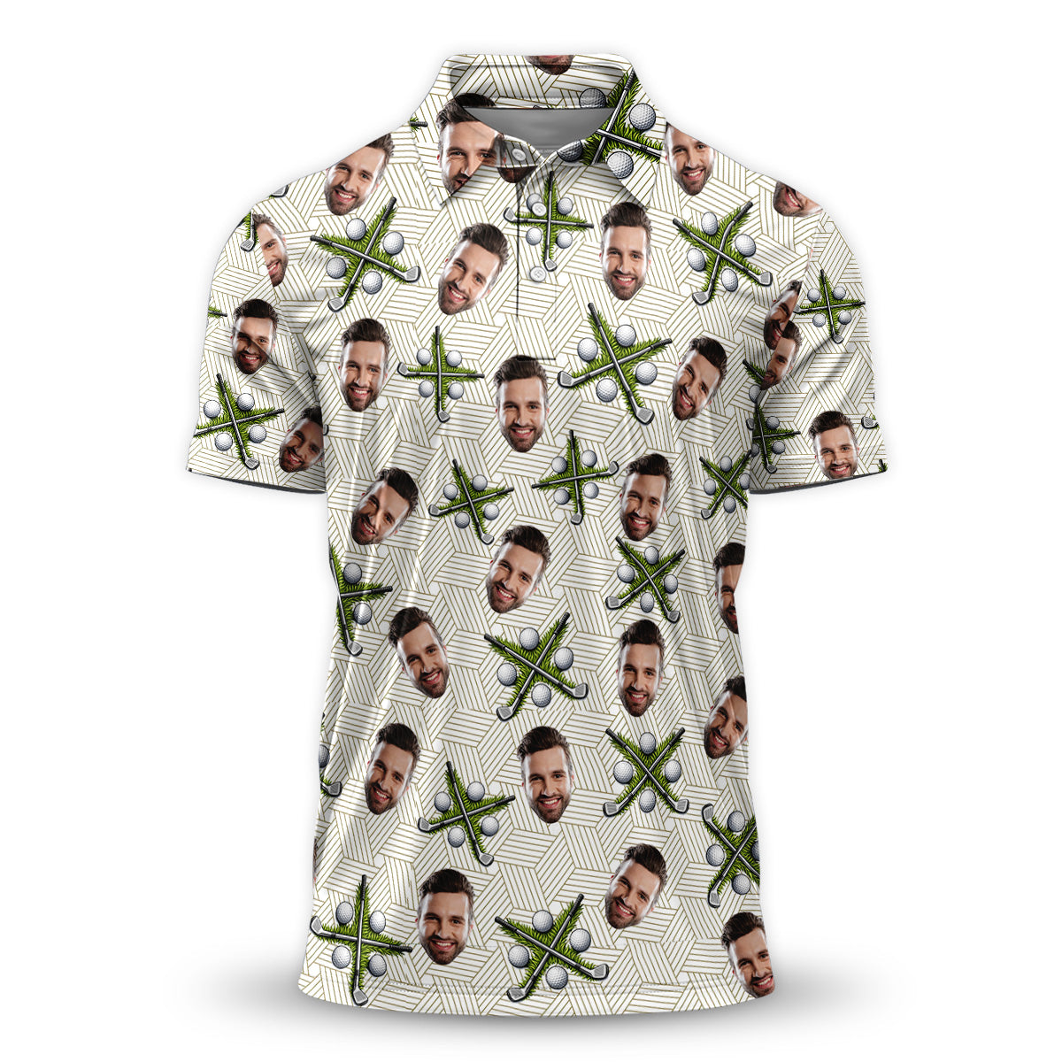 Personalized Photo Golf Shirt with Golf Cart Pattern, Golf Polo Shirt, Unique Golf Gift for Dad