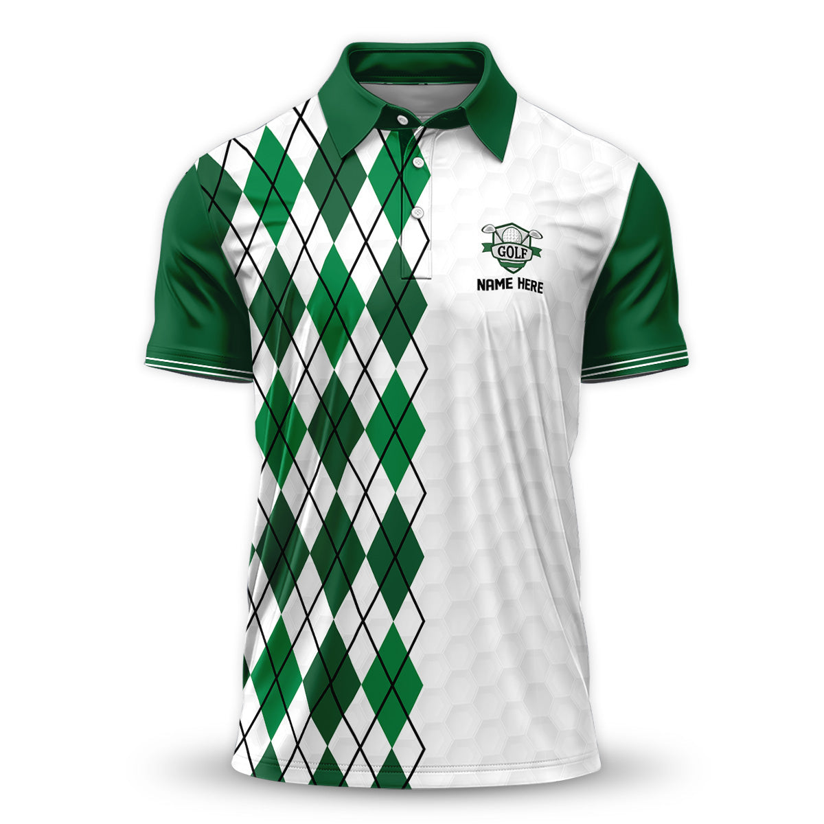 Personalized Golf Polo Shirt for Men, Argyle Pattern, Unique Golf Gift