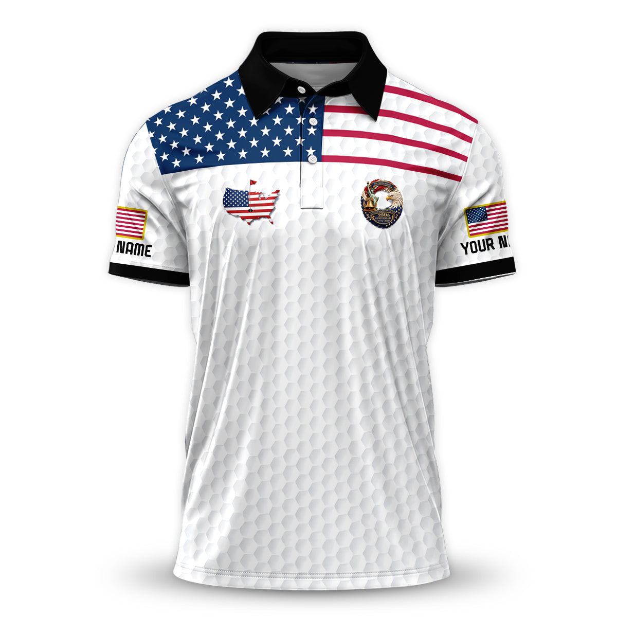 Custom USA Flag Golf Polo Shirt Golf Ball Texture Patriotic Performance