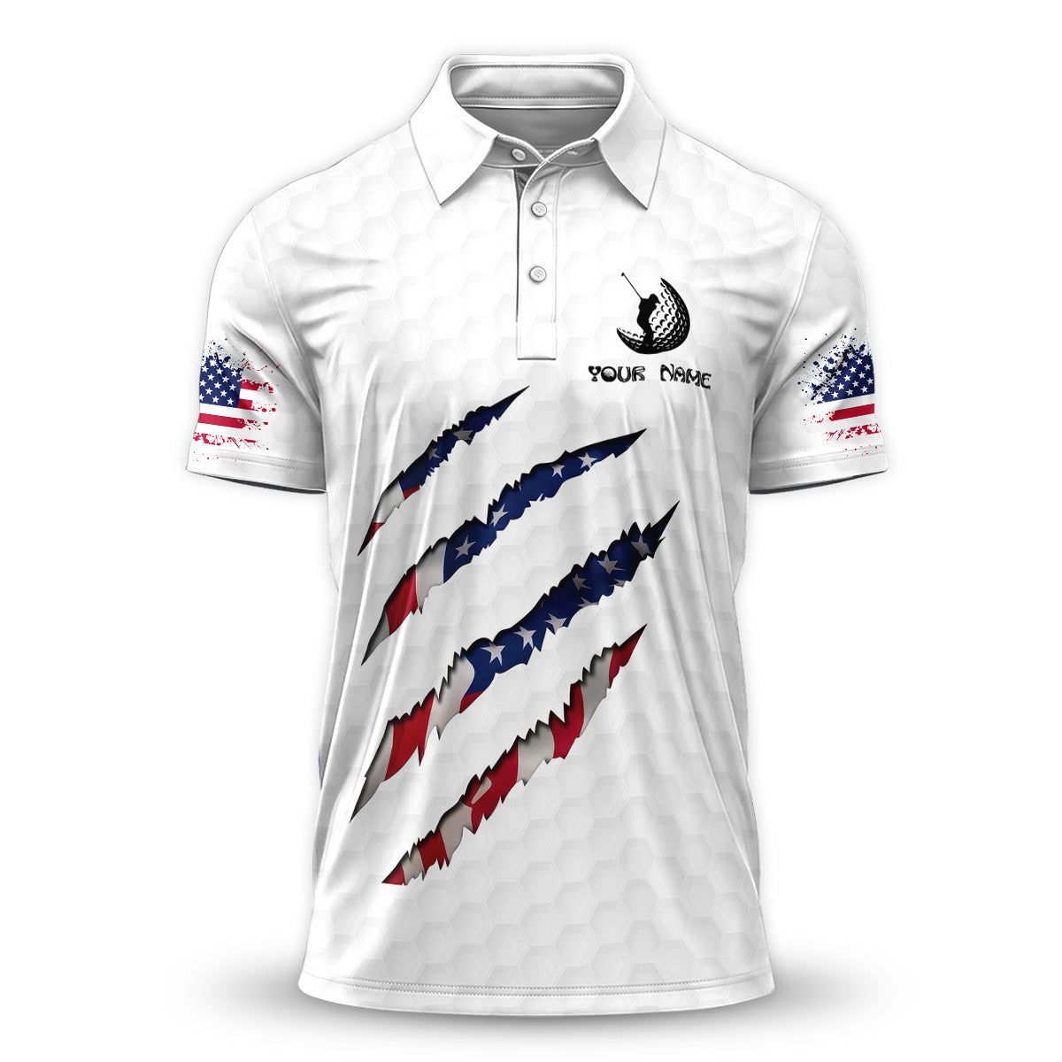 Personalized Golf Polo Shirt for Men, Custom Name USA Claw Pattern, Unique Golf Gift