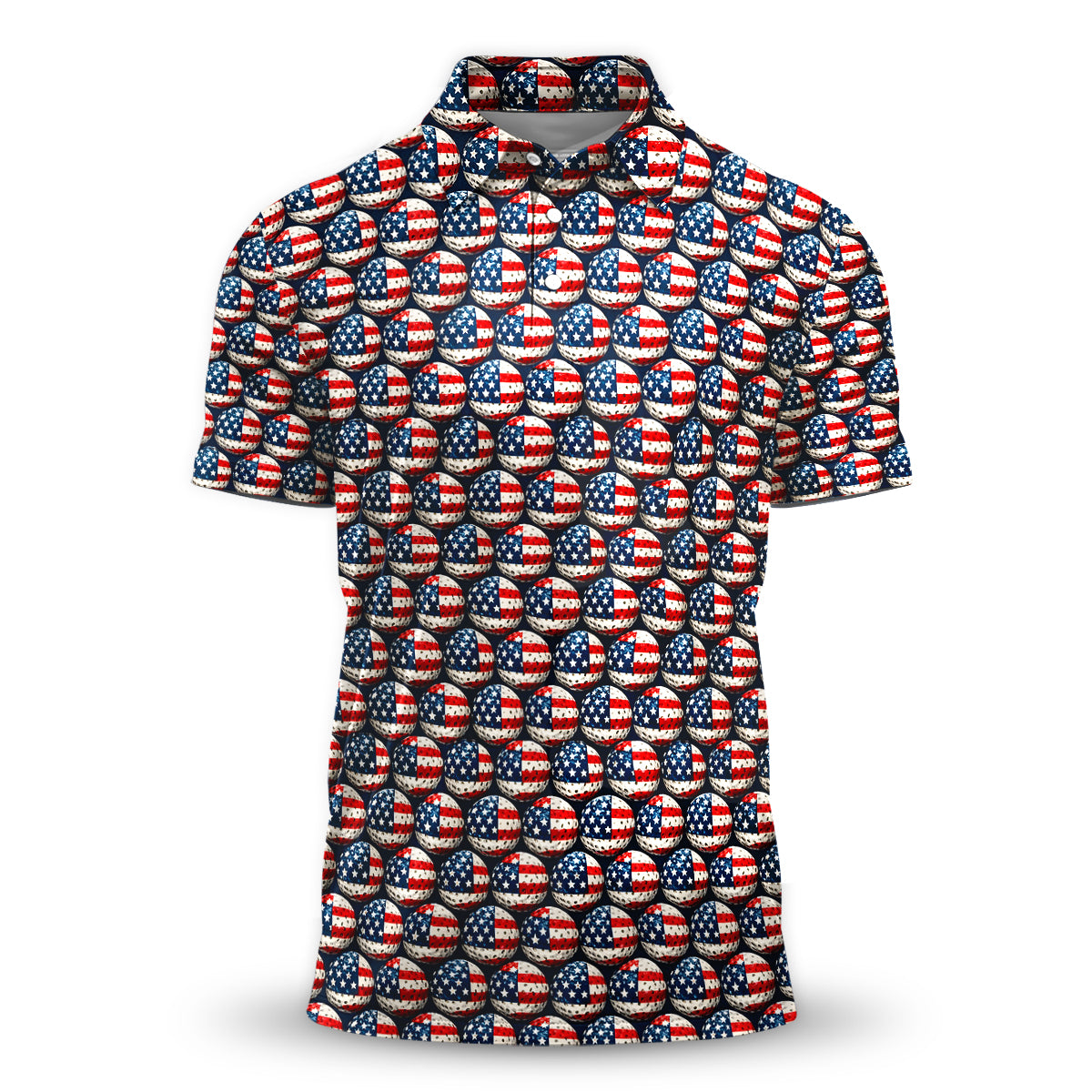 USA Flag Golf Ball Print Polo Shirt Patriotic Performance Golf Shirt