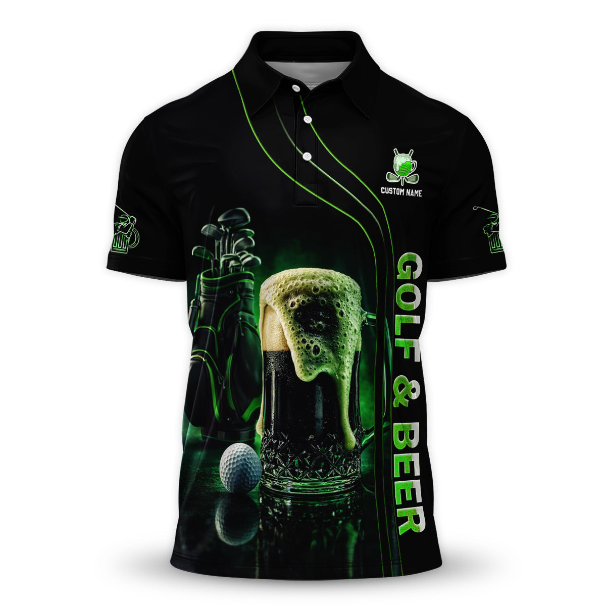 Men Golf Polo Funny Golf Beer Custom Name Breathable Performance Shirt