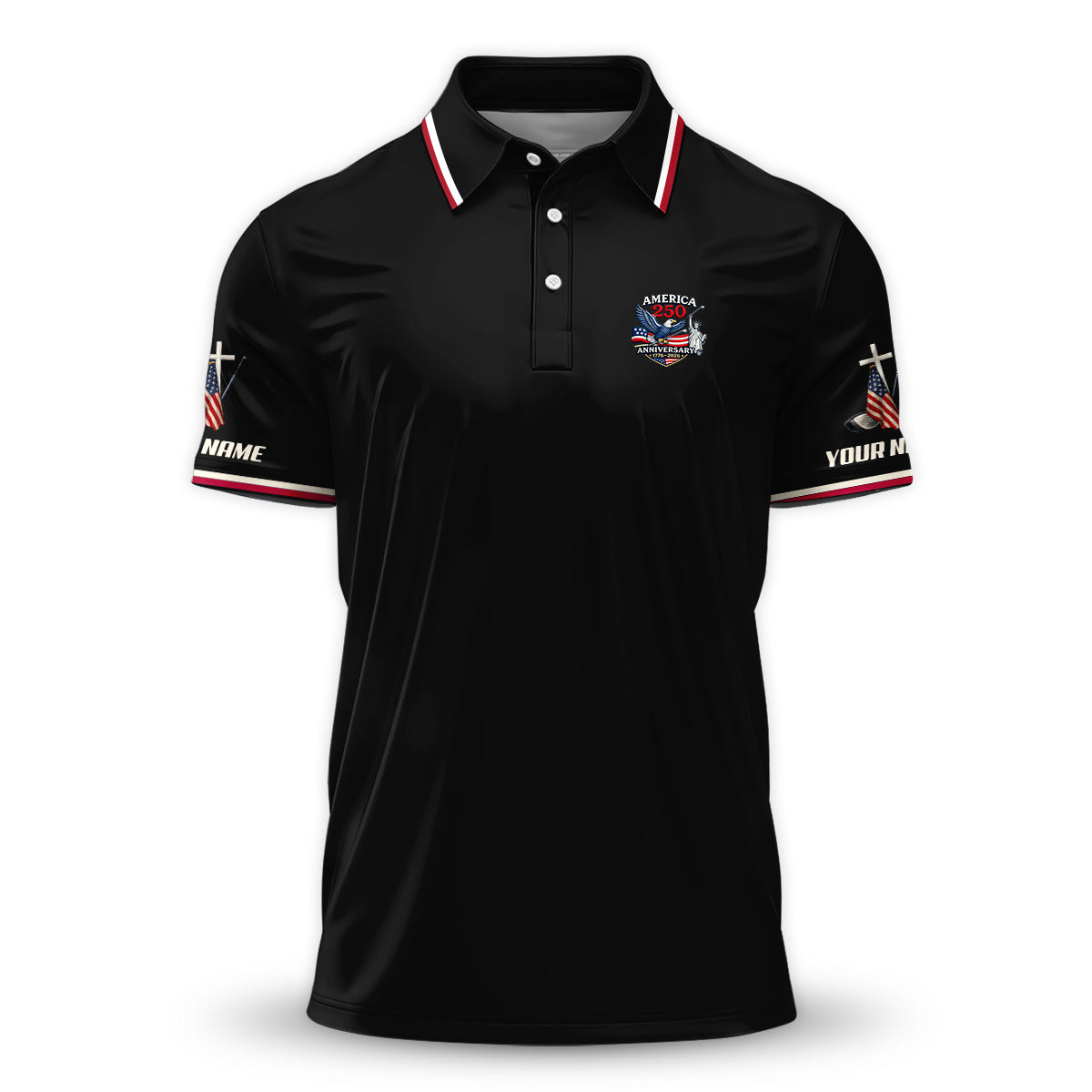 Men Golf Polo America 250 Anniversary Custom Name Patriotic Shirt