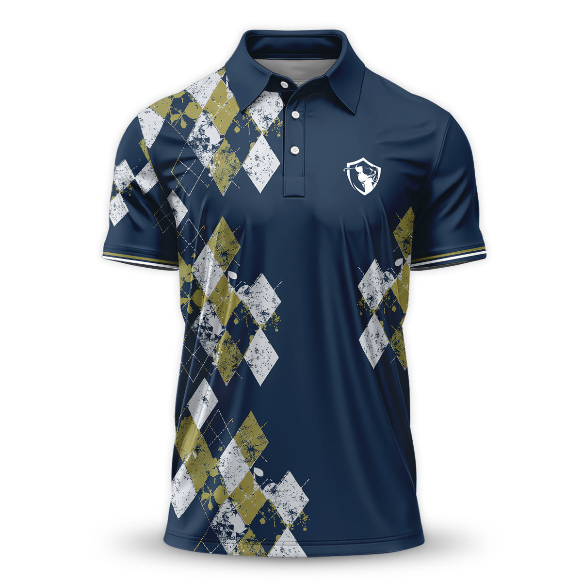 Golf Polo Shirt for Men, Argyle Pattern AOP Design, Unique Golf Gift