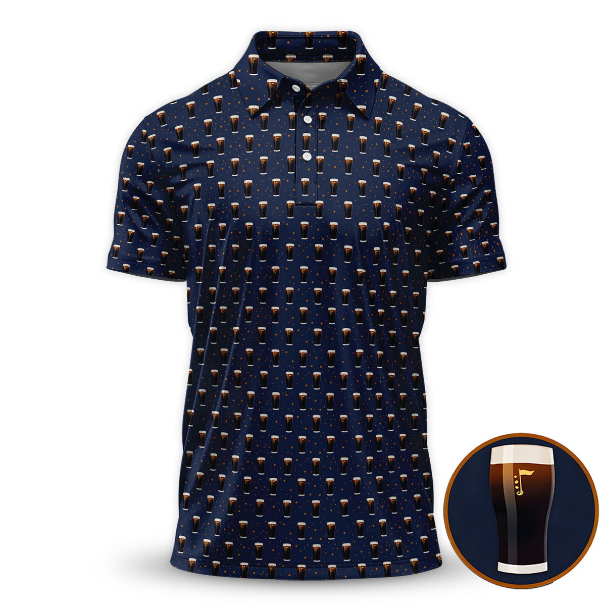 Golf Polo Shirt for Men, Beer Pint Pattern Funny Golf Shirt, Unique Golf Gift for Dad