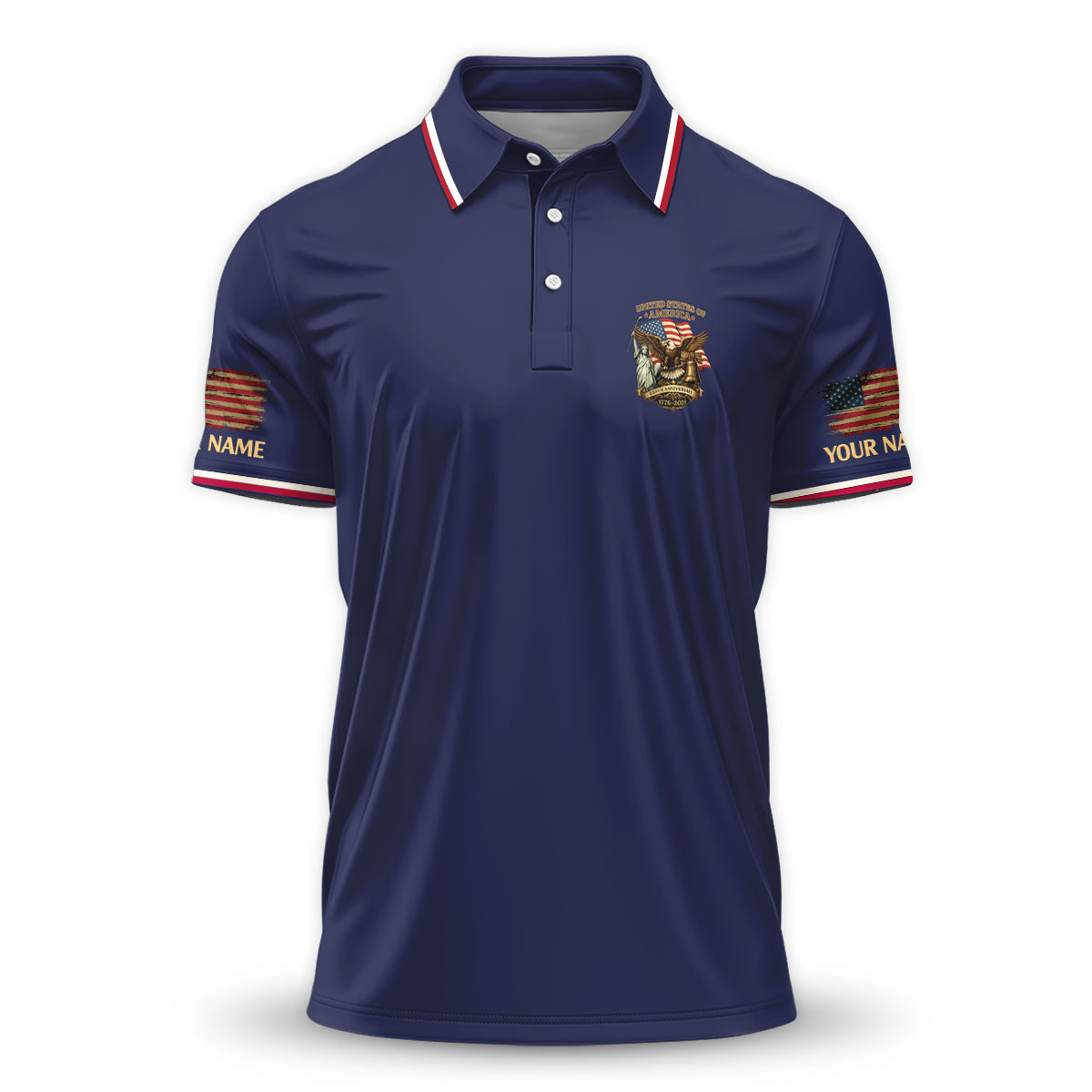 USA 250th Anniversary Eagle Golf Polo Custom Name Patriotic Shirt