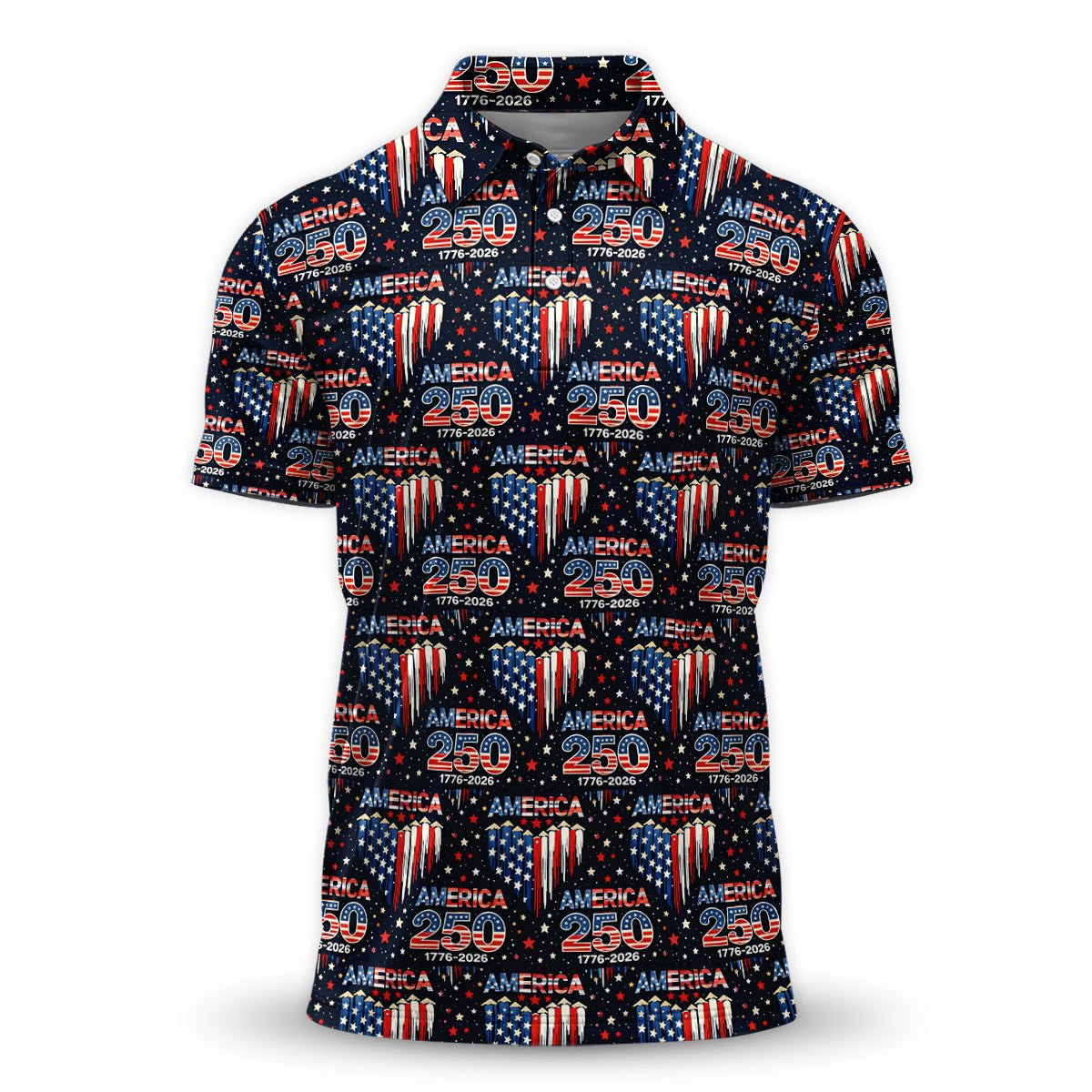 America 250 Golf Polo Patriotic Stars Flag Performance Shirt