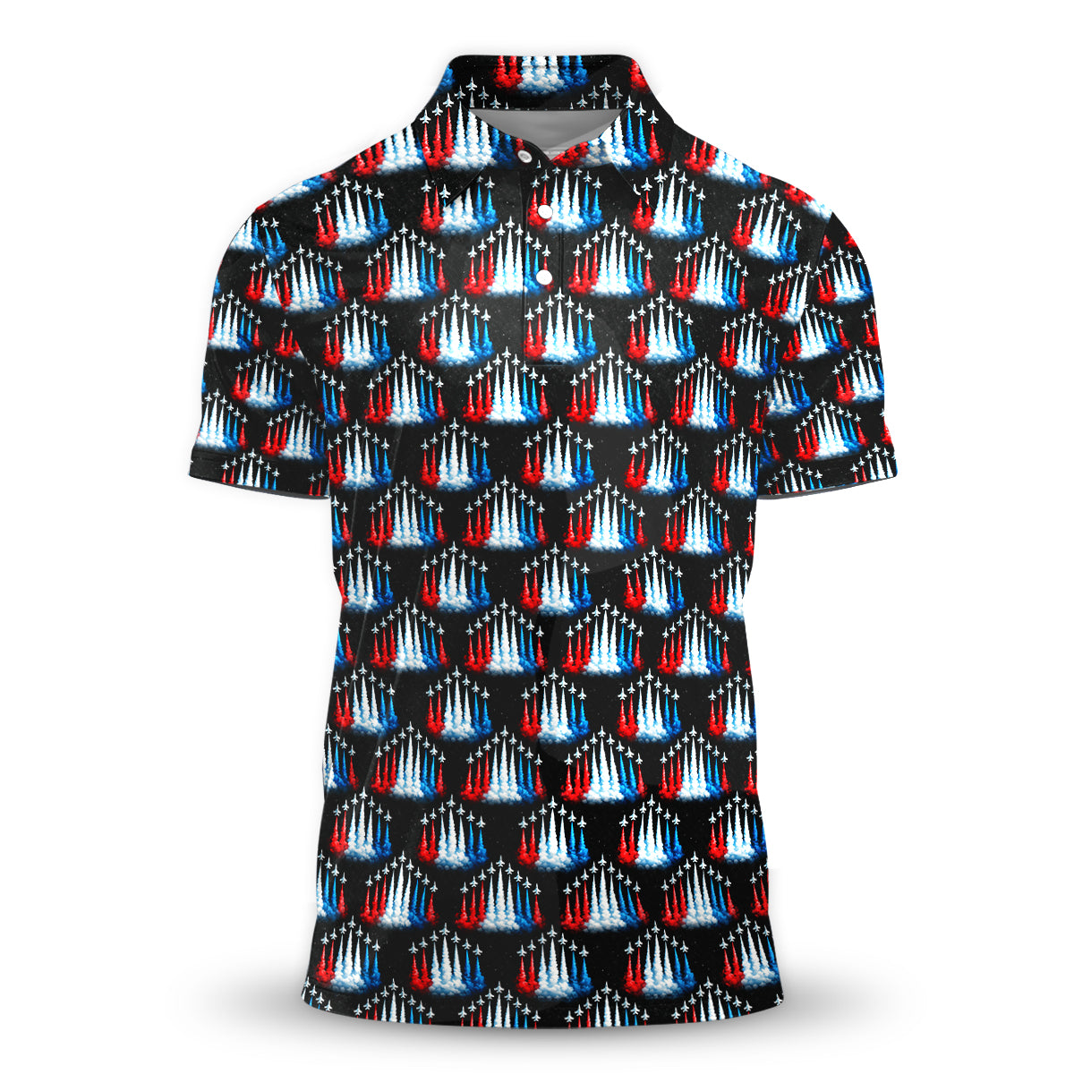 Patriotic Golf Polo Shirt USA Jet Print Breathable Performance Men