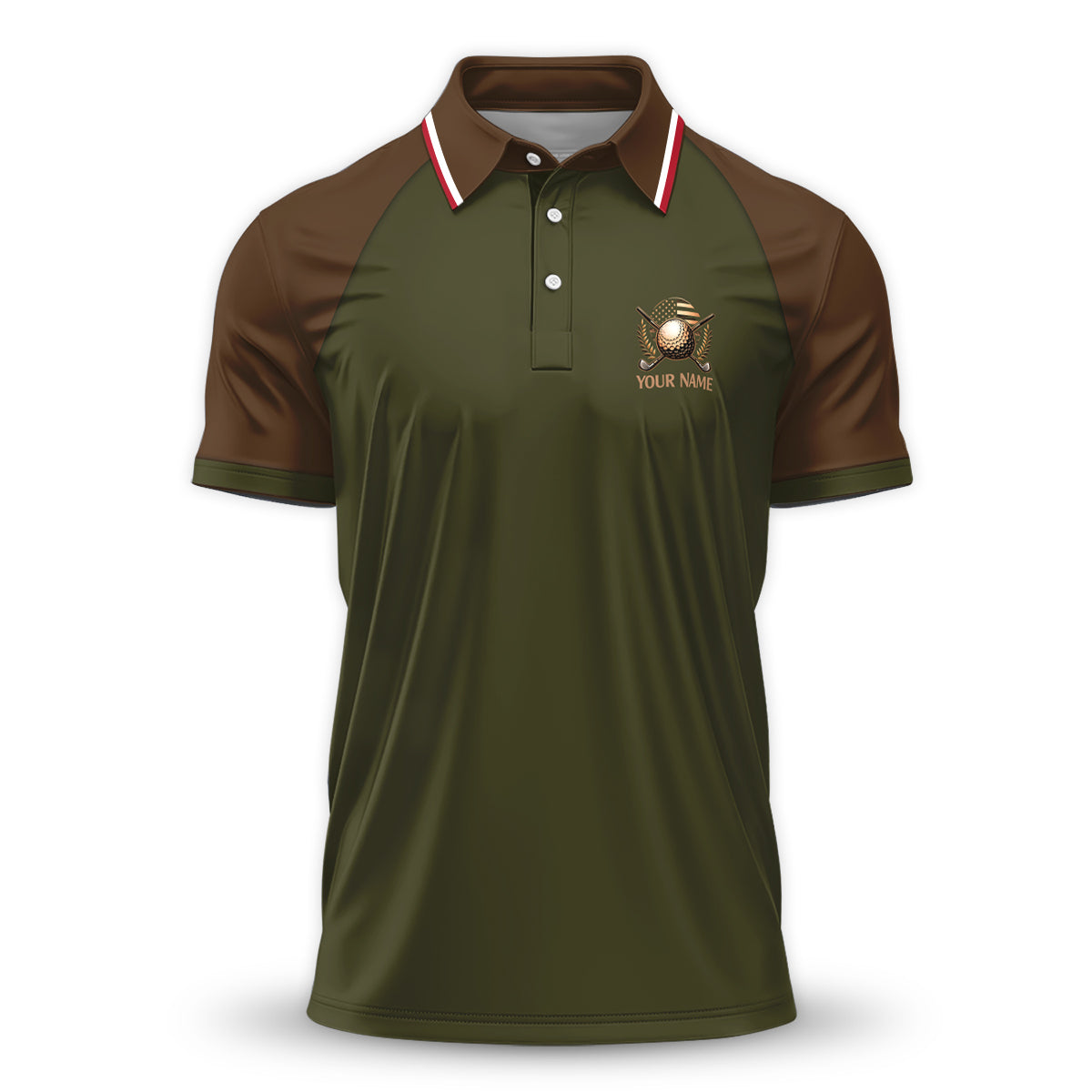 Custom Name Golf Polo USA Flag Crest Performance Shirt