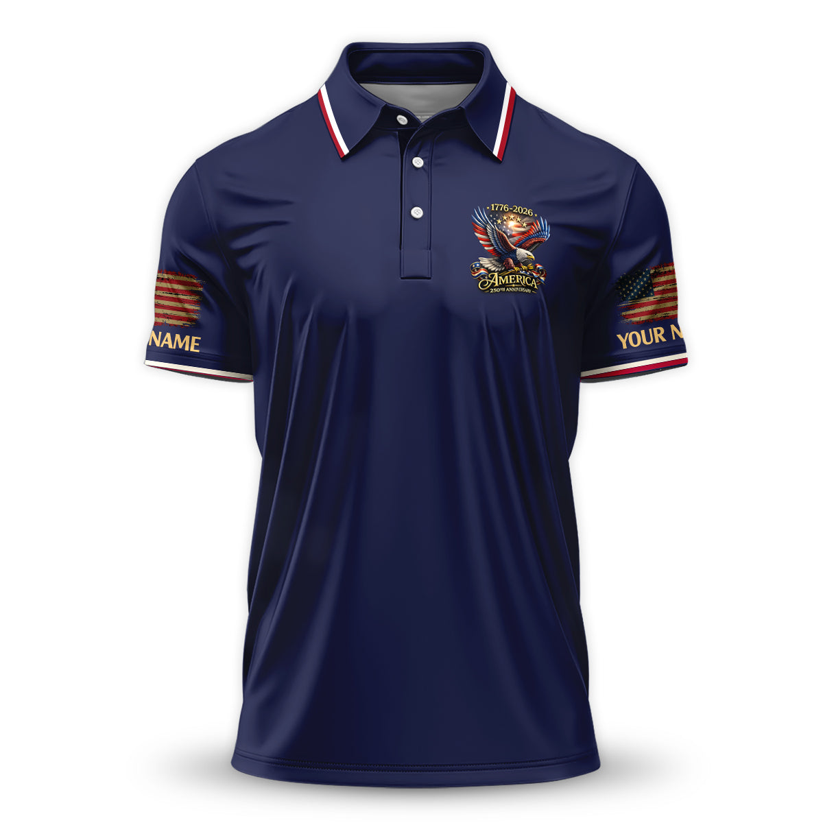 Personalized Golf Polo Shirt for Men, USA Eagle 250th Anniversary, Custom Name Patriotic Golf Gift