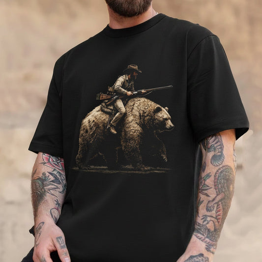 Cowboy Riding Bear T-Shirt – Vintage Western Hunter Graphic Tee