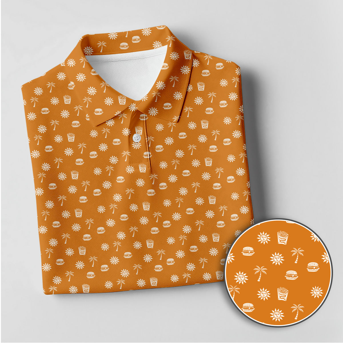 Golf Polo Shirt for Men, Summer Beach Food Pattern Golf Shirt, Unique Golf Gift for Dad
