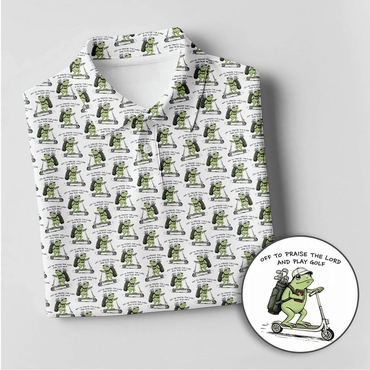 Golf Polo Shirt for Men, Funny Frog Golf Cartoon Pattern Shirt, Unique Golf Gift for Dad