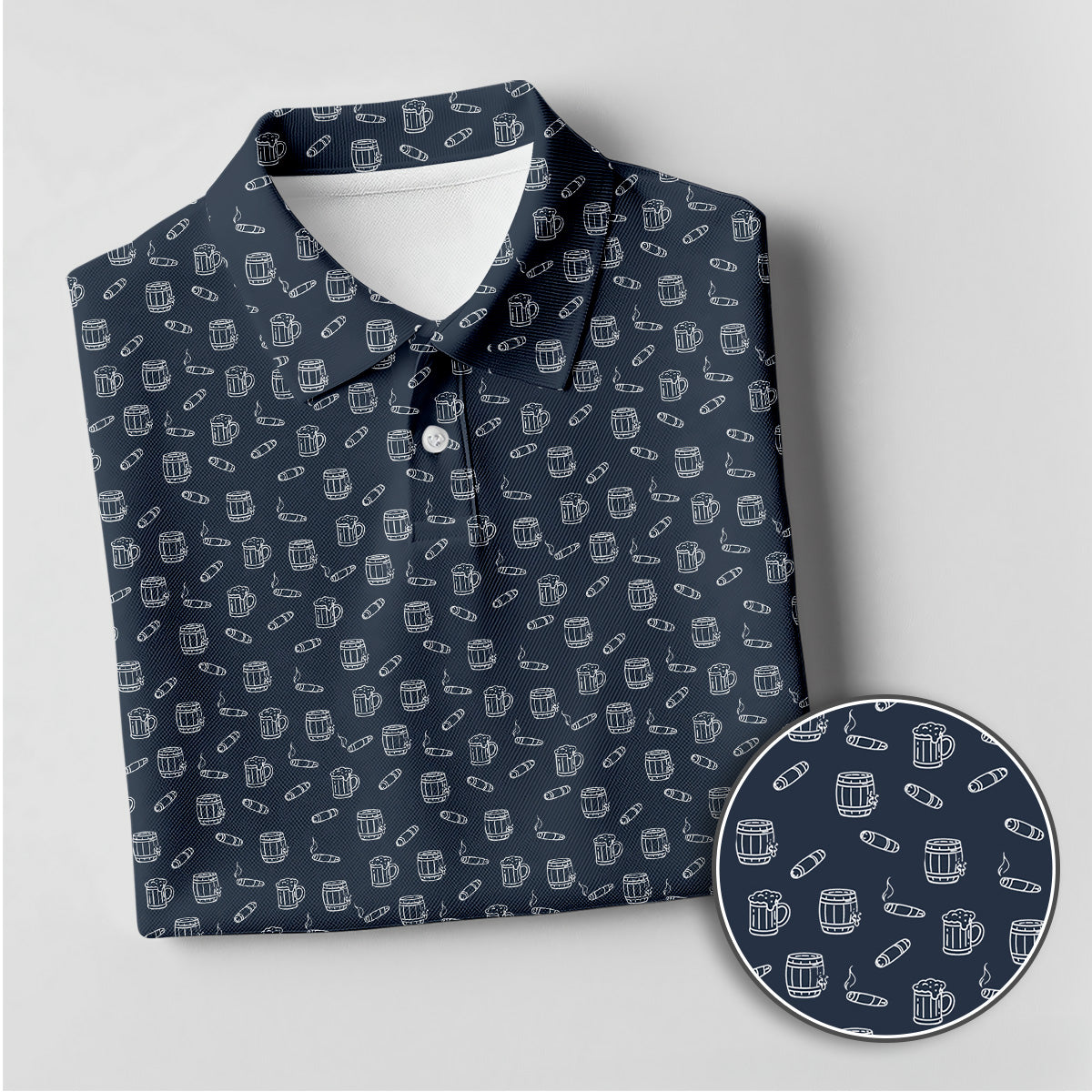 Golf Polo Shirt for Men, Beer Mug and Cigar Pattern Golf Shirt, Unique Golf Gift for Dad