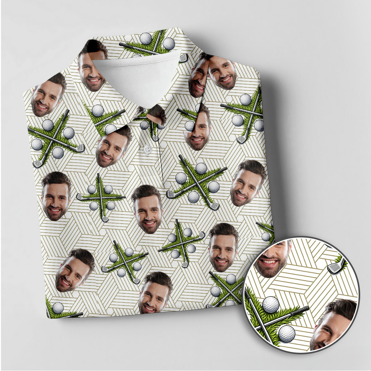 Personalized Photo Golf Shirt with Golf Cart Pattern, Golf Polo Shirt, Unique Golf Gift for Dad