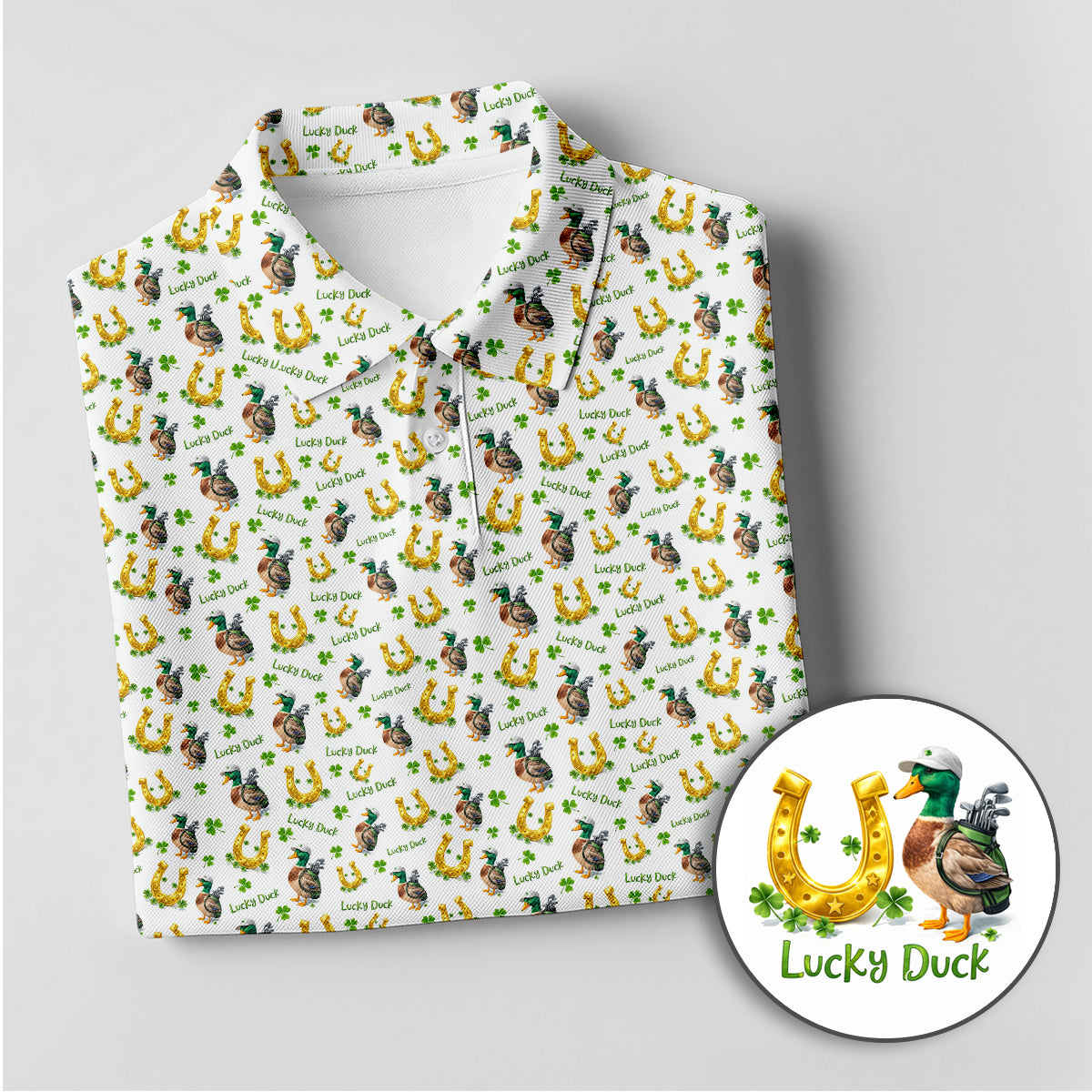 Golf Polo Shirt for Men, Lucky Duck Golf Pattern Shirt, Unique Golf Gift for Dad