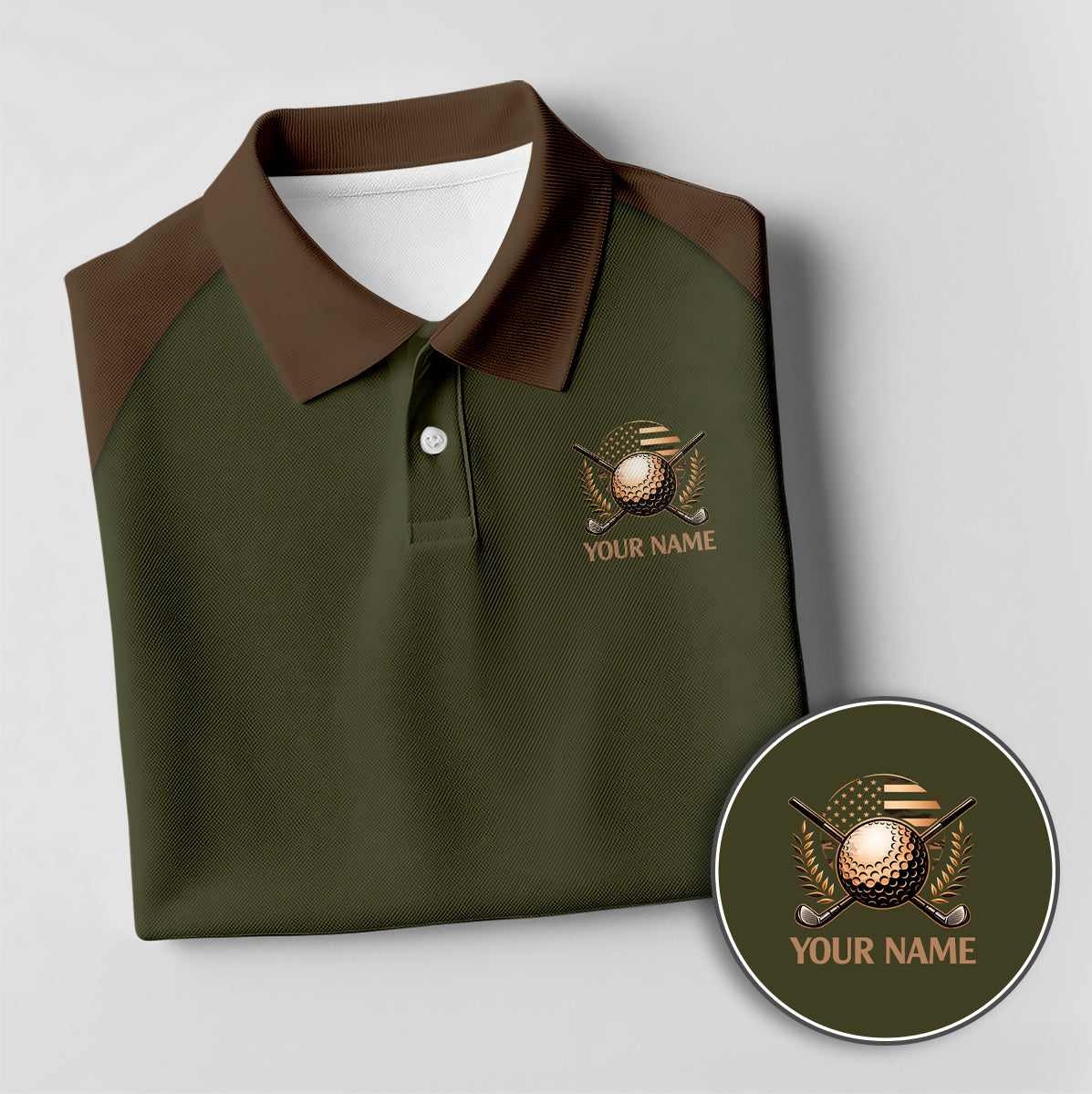 Custom Name Golf Polo USA Flag Crest Performance Shirt
