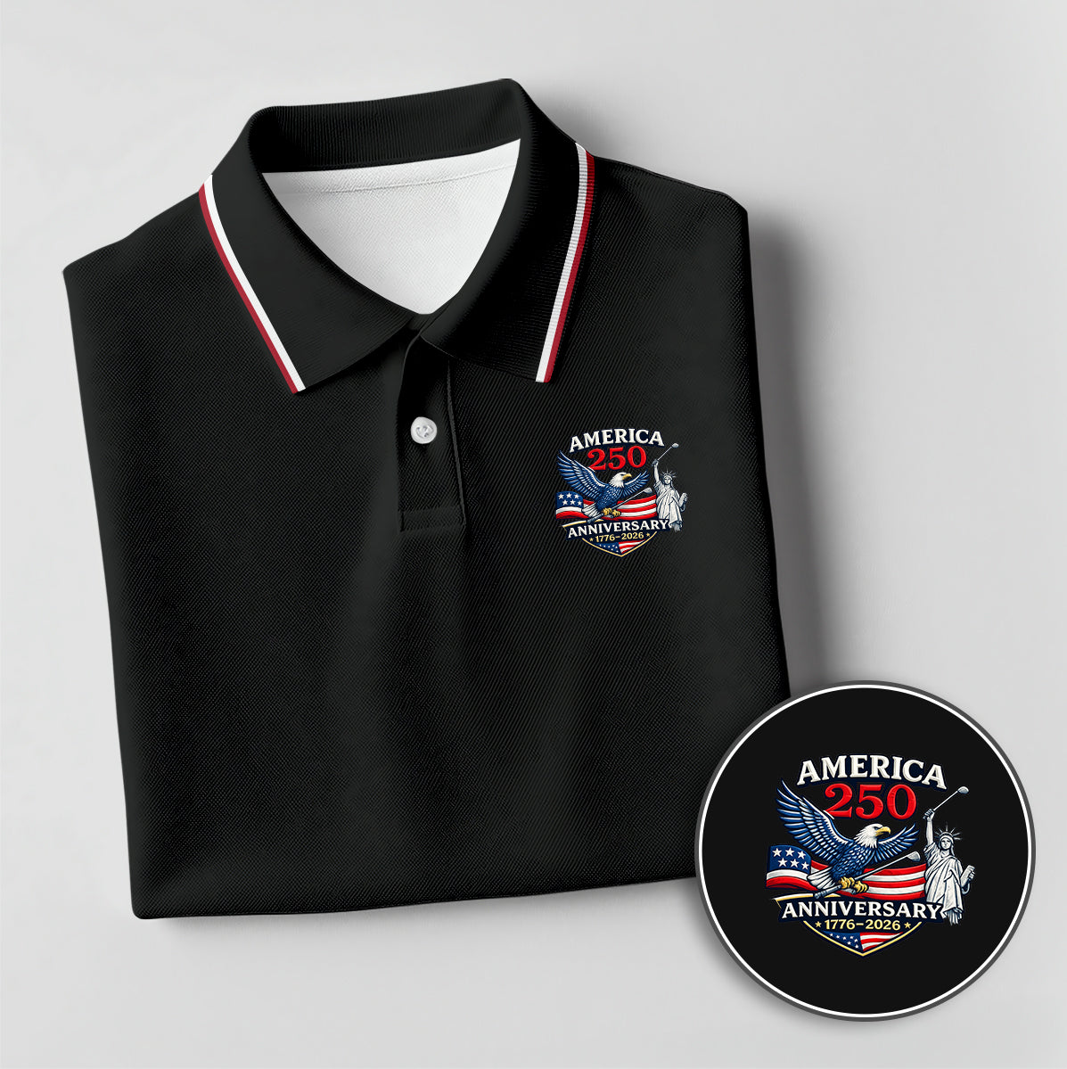 Men Golf Polo America 250 Anniversary Custom Name Patriotic Shirt
