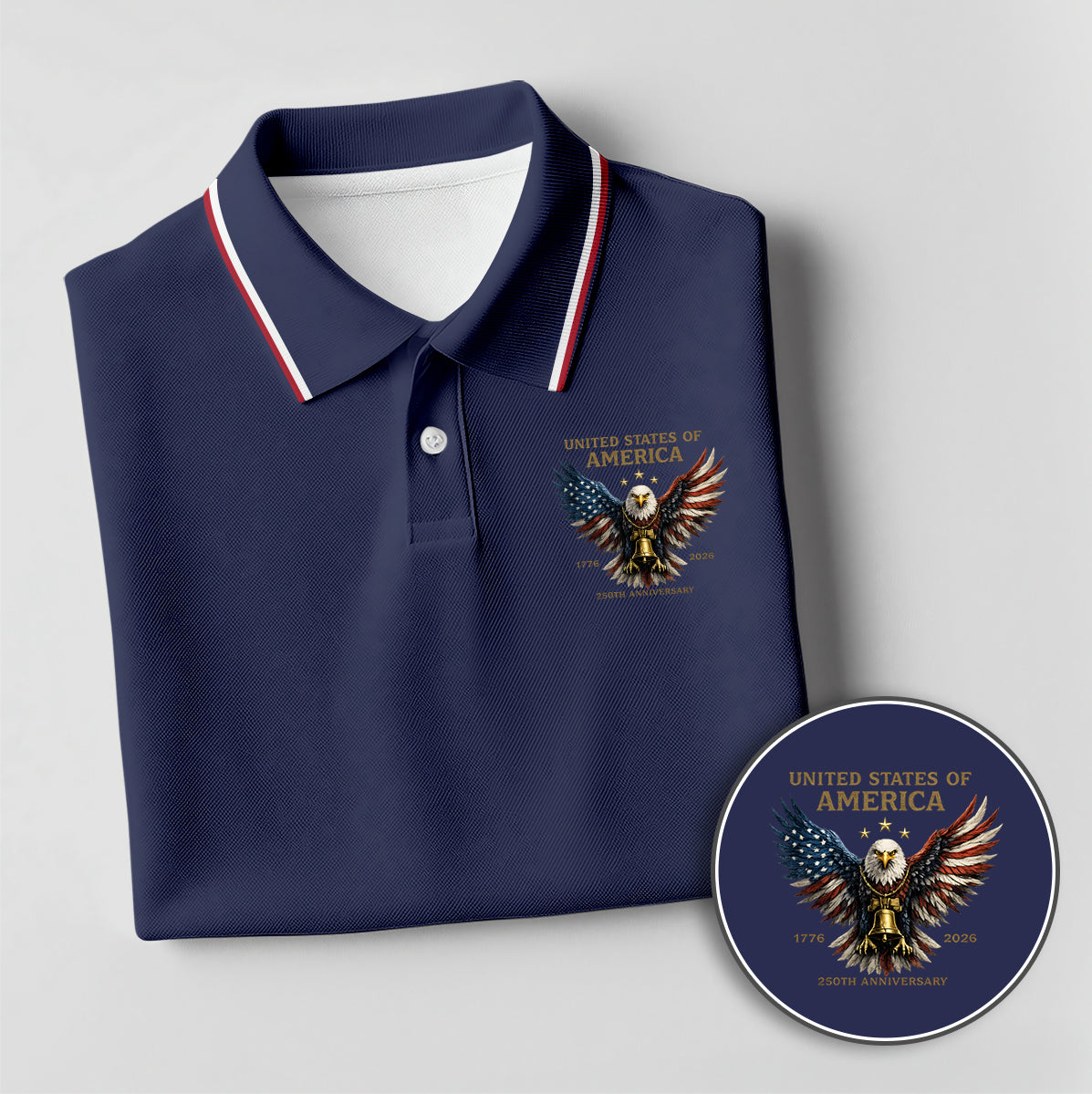 Personalized Patriotic USA Eagle 250 Golf Polo Custom Name Performance Shirt