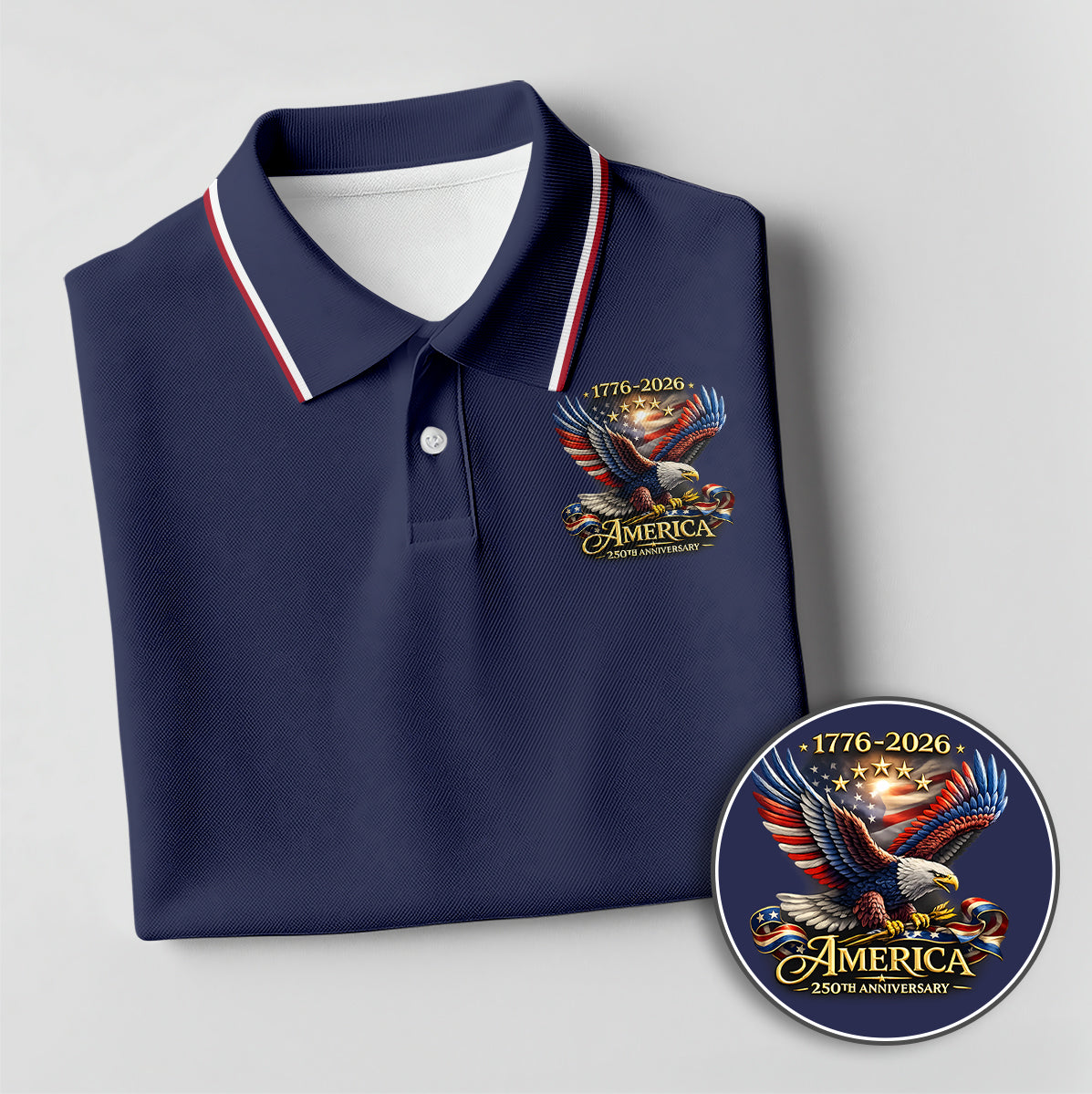 Personalized Golf Polo Shirt for Men, USA Eagle 250th Anniversary, Custom Name Patriotic Golf Gift