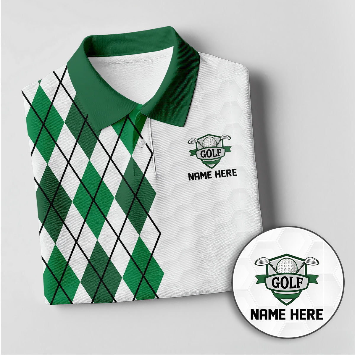 Personalized Golf Polo Shirt for Men, Argyle Pattern, Unique Golf Gift