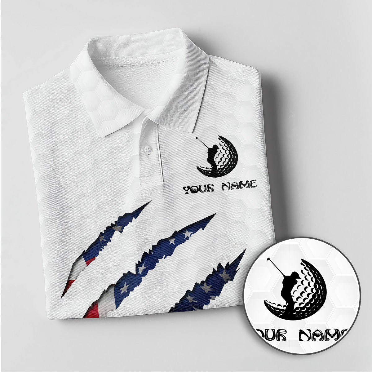 Personalized Golf Polo Shirt for Men, Custom Name USA Claw Pattern, Unique Golf Gift