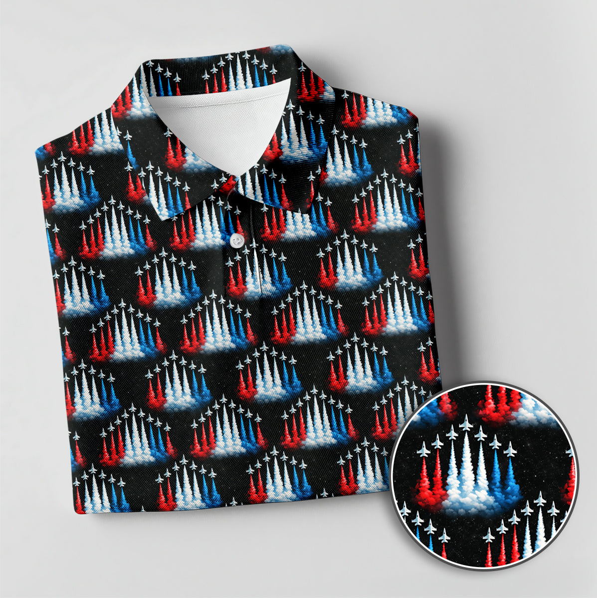 Patriotic Golf Polo Shirt USA Jet Print Breathable Performance Men