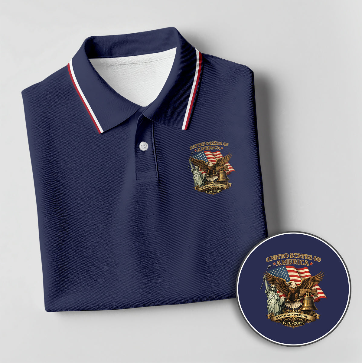 USA 250th Anniversary Eagle Golf Polo Custom Name Patriotic Shirt