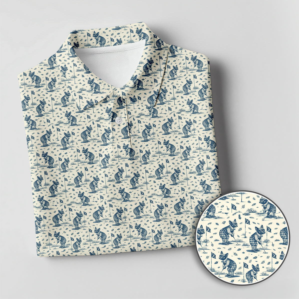 Golf Polo Shirt for Men, French Bulldog Golf Pattern Shirt, Unique Golf Gift for Dad