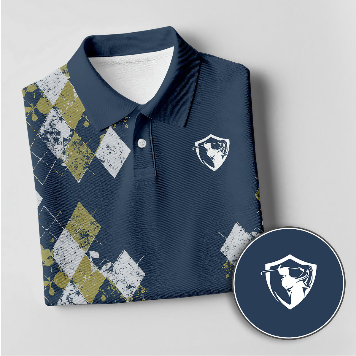 Golf Polo Shirt for Men, Argyle Pattern AOP Design, Unique Golf Gift