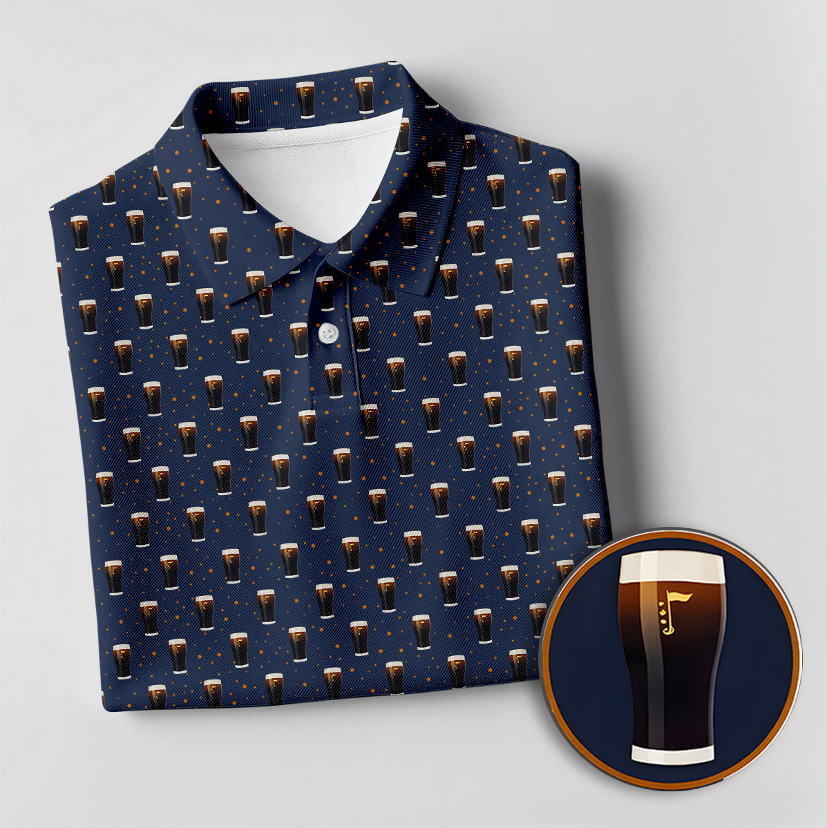 Golf Polo Shirt for Men, Beer Pint Pattern Funny Golf Shirt, Unique Golf Gift for Dad