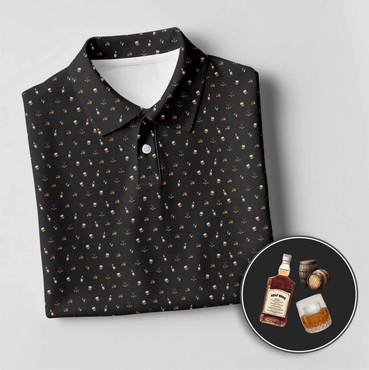 Golf Polo Shirt for Men, Whiskey Golf Pattern, Unique Gift for Dad