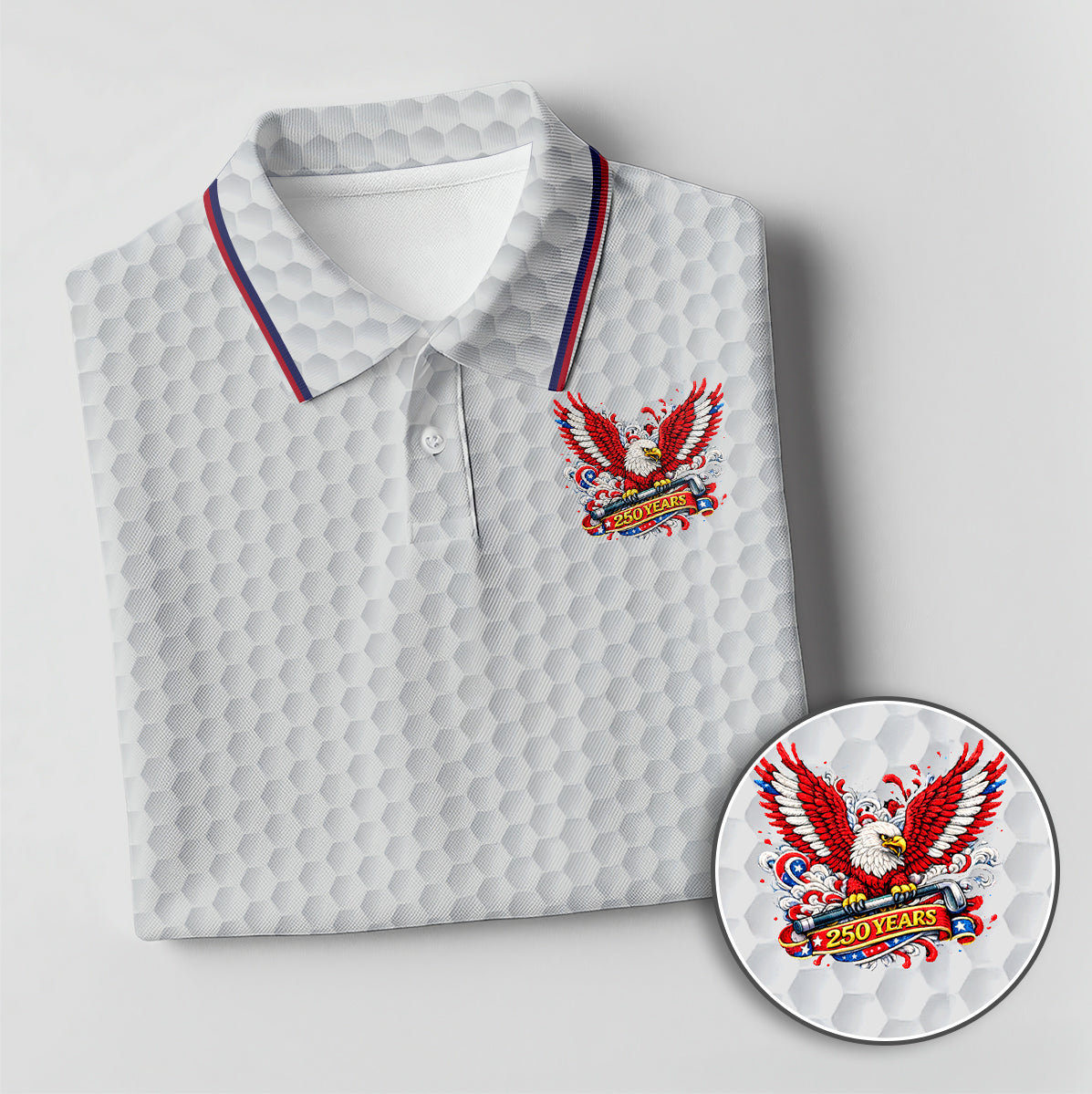 Personalized Eagle 250 Years Golf Polo, Patriotic USA Golf Shirt Men, Unique Golf Gift Dad