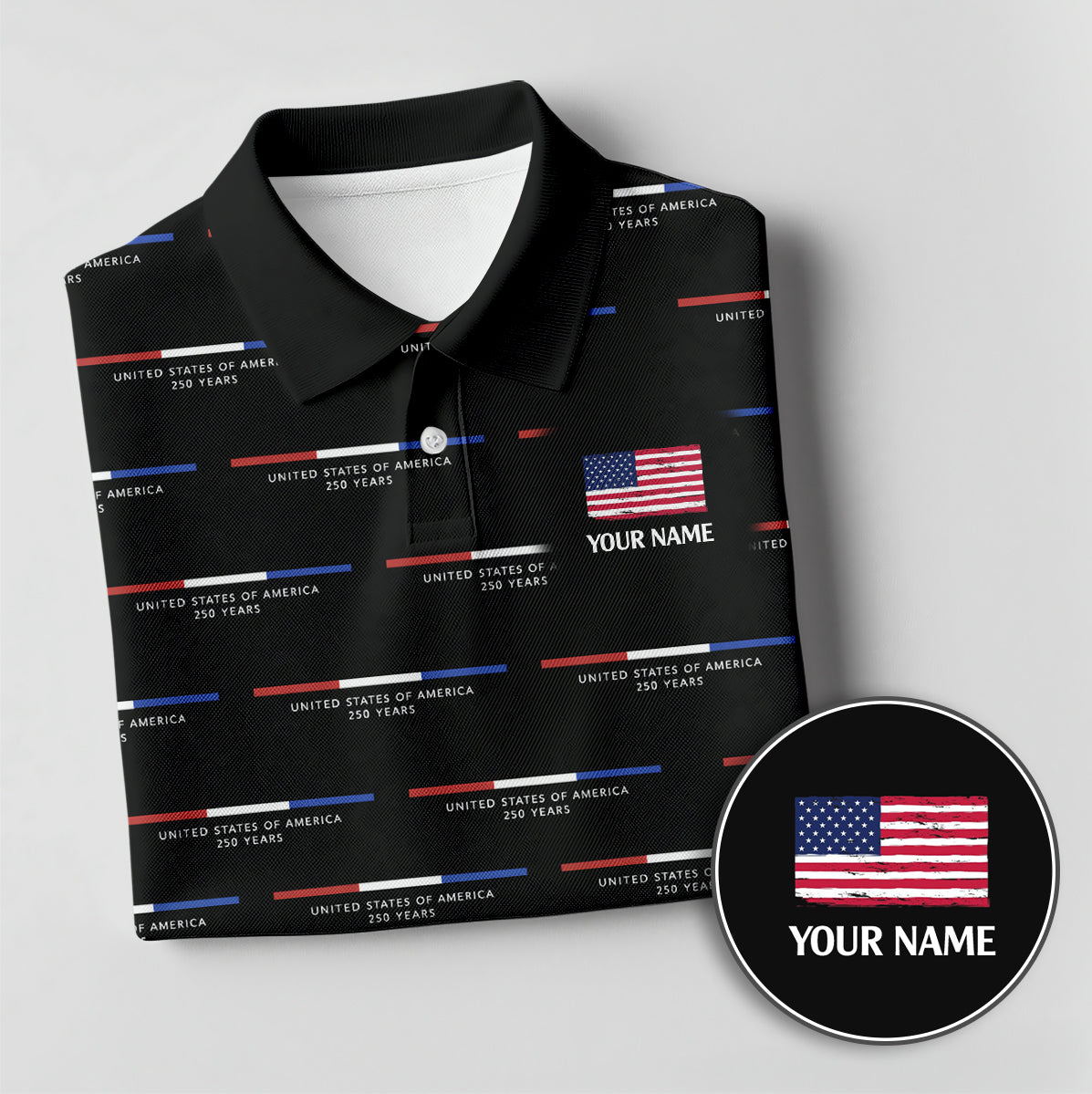 USA 250th Anniversary Golf Polo Shirt Custom Name Patriotic Men